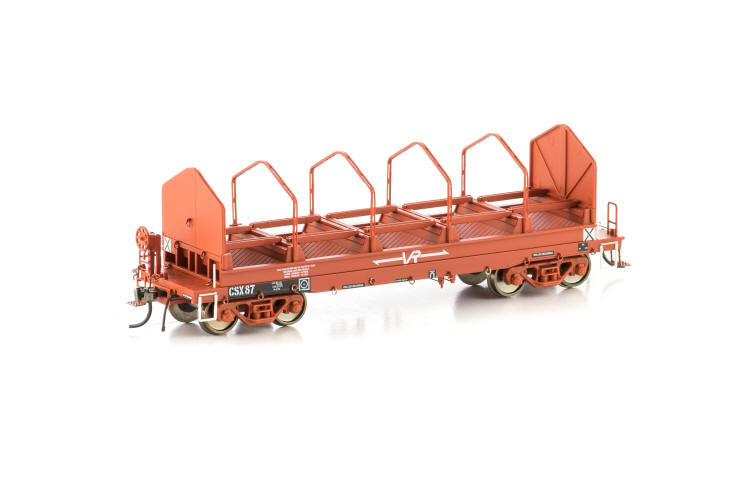 Auscision VSW-3 CSX Coil Steel Wagon, VR Wagon Red with Small VR Logos & Tarpaulin Support Hoops - 4 Car Pack