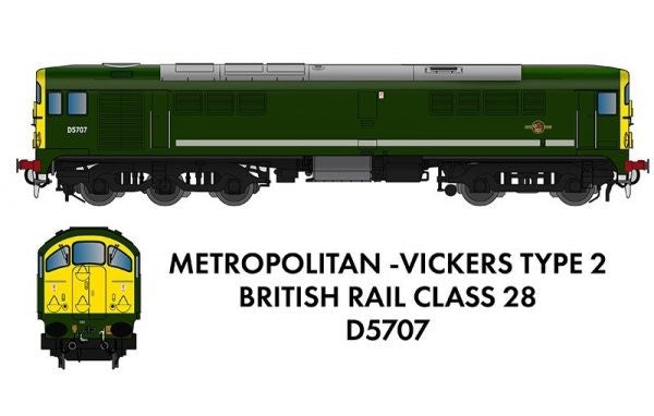 Rapido 905004 BR Class 28 D5707 BR Green with Full Yellow Ends DCC Ready