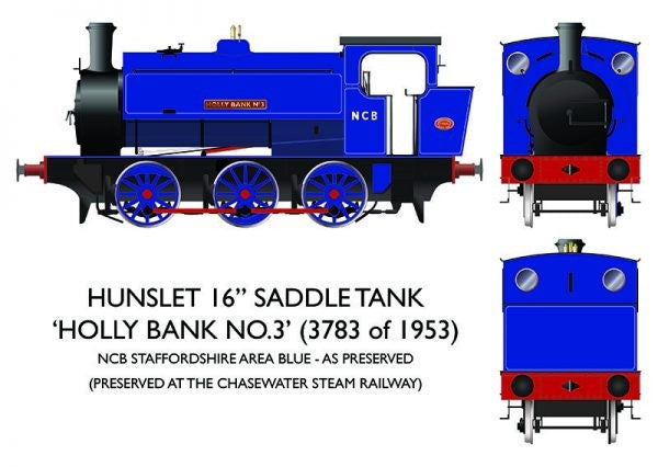 Rapido 903504 16" Hunslet "Holly bank" No3 Staffordshire Area NCB Blue with DCC Sound Steam Locomotive