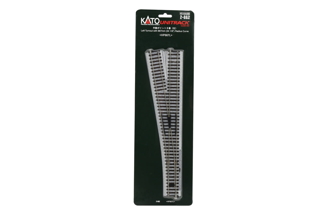 Kato 2-862 Unitrack Left Hand Manual Turnout (#6) 867mm Radius (HO)