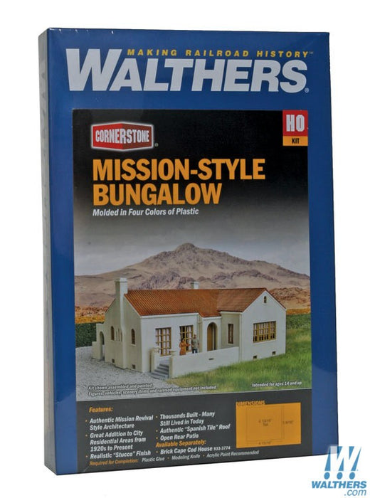 WALTHERS 933-3785 Mission-Style Bungalow House -- Kit - 12.5 x 14.1 x 7.1cm