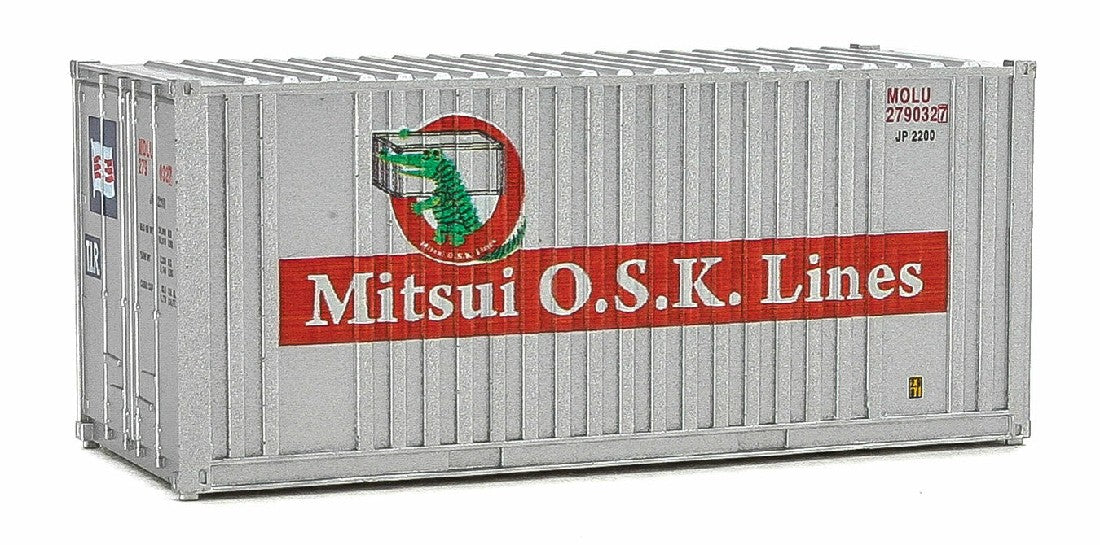 WALTHERS 949-8014 20' Corrugated Container with Flat Panel - Mitsui OSK Lines (gray, red, Alligator Logo)