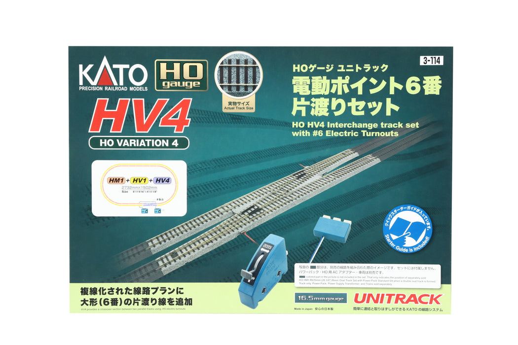 Kato 3-114 HO HV4 Unitrack Electric Turnout #6 Crossover Track Pack