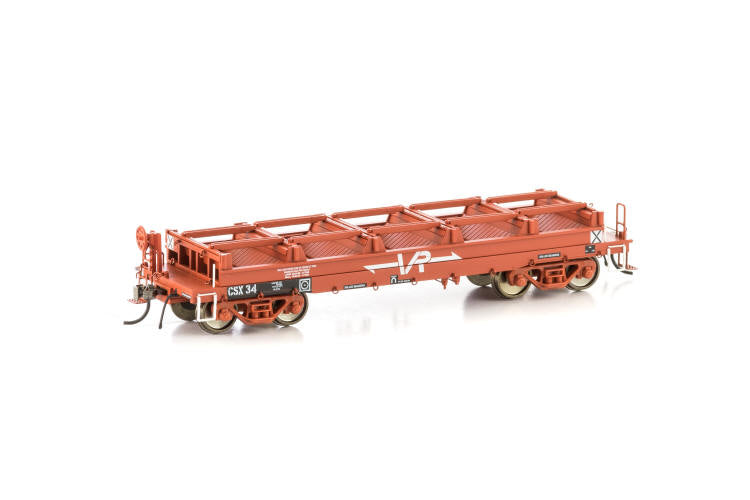 Auscision VSW-4 CSX Coil Steel Wagon, VR Wagon Red with Large VR Logos & without Tarpaulin Support Hoops - 4 Car Pack