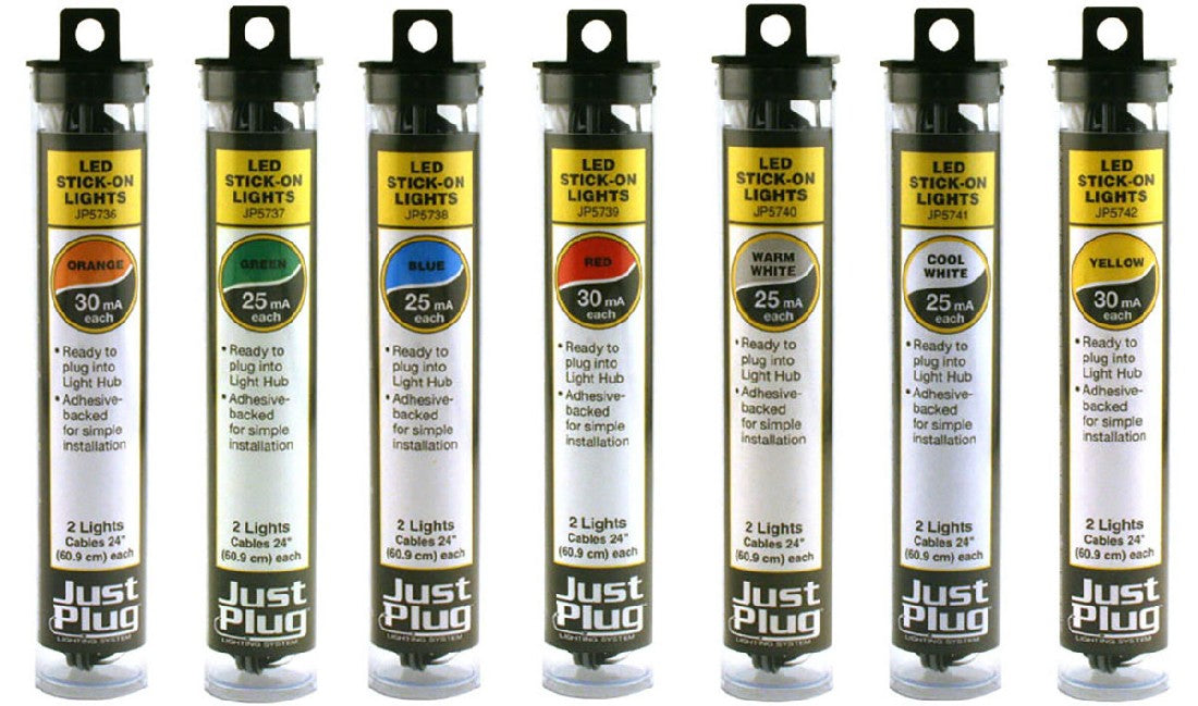 WOODLAND SCENICS JP5740 - Warm White LED Stick-On Lights - 2 lights with 24" (60.9 cm) cable/pkg - 25mA each