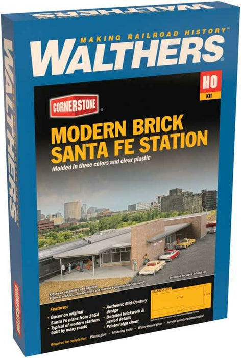 WALTHERS 933-4064 Modern Brick Santa Fe Station -55.5 x 20.4 x 7.6cm