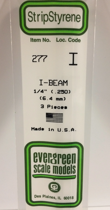 Evergreen 277 I Beam Polystyrene Rods  (1/4" / 6.4mm Hieght, 3 pcs)