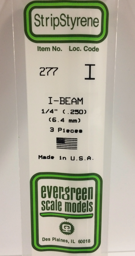 Evergreen 277 I Beam Polystyrene Rods  (1/4" / 6.4mm Hieght, 3 pcs)