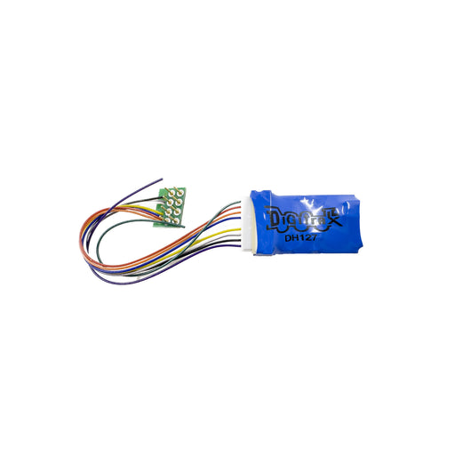 Digitrax DH127P Mobile Decoder 1amp/2amp peak 2 function decoder - 9-pin Socket with 8-pin Harness