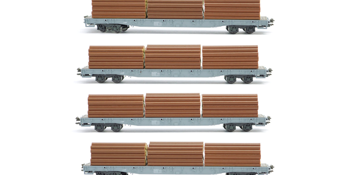 Kato 10-1891 RhB flat car R-w with logs (4 car set) — Branchline Hobby Shop