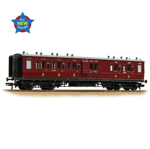 Branchline 39-883 LNWR 50ft Arc Roof Brake Third Corridor Passenger Car - LMS Crimson Lake