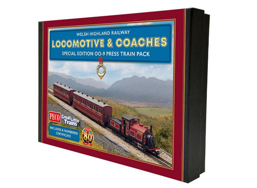 PECO GR-1005 OO9 Gauge Welsh Highland Railway Train Pack - Palmerston Locomotive with 2 Passenger Cars