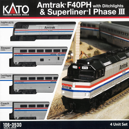 Kato 106-3530 N Amtrak F40PH & Superliner Phase III 4-Unit Set