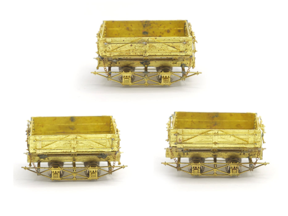 SECONDHAND P.S.Co West Side Lumber .Co Side Dump Ballast Wagons (3 pack) - HOn3 Brass Unpainted 