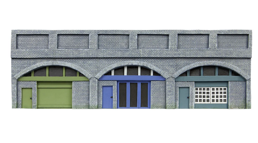 Hornby R7368 Low Relief Viaduct with Lock Ups x2 Engineers Blue Brick