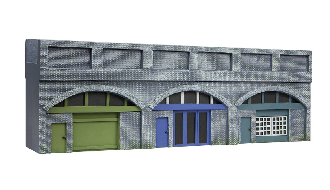 Hornby R7368 Low Relief Viaduct with Lock Ups x2 Engineers Blue Brick