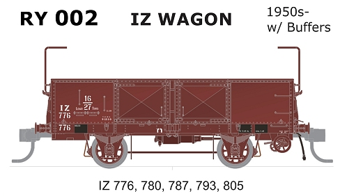 SDS Models RY002 IZ wagon 1950s with buffers (5 wagon pack)