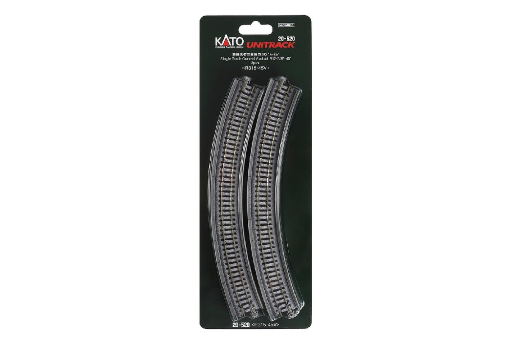Kato 20-520 315mm (12 3/8") Radius 45 Degree Single Track Viaduct Curved Track (2 pcs)