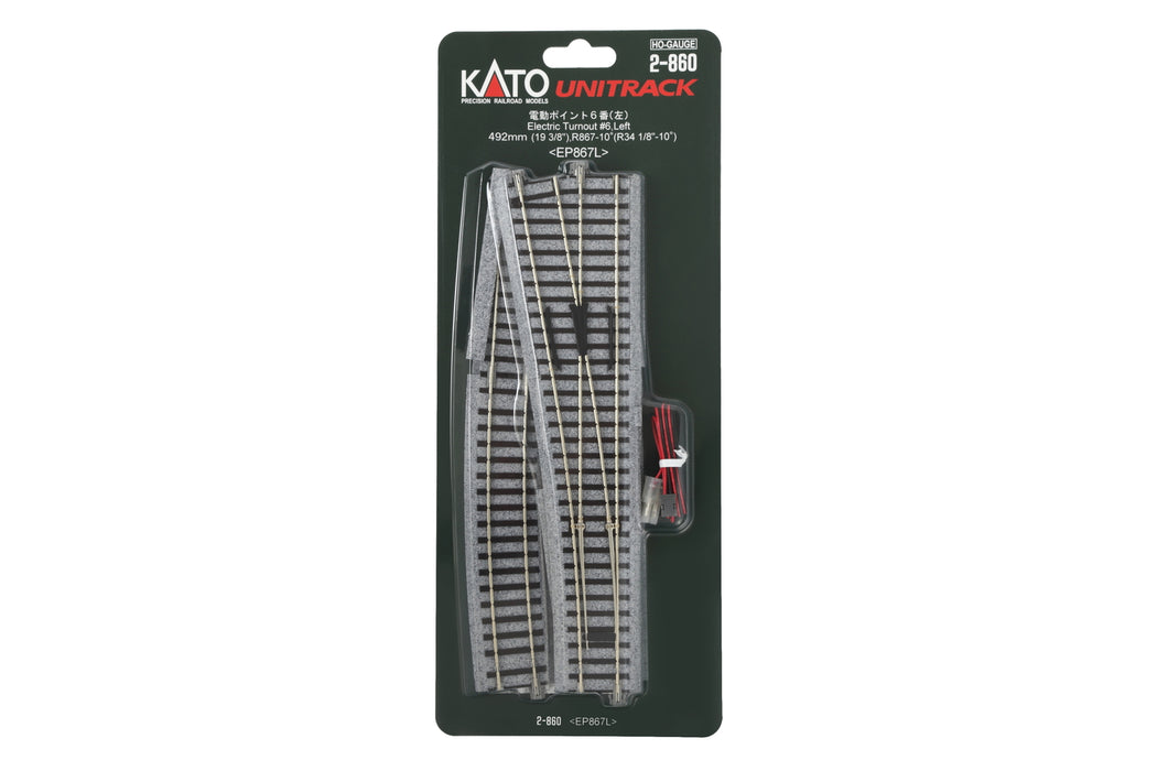 Kato 2-860 Unitrack Left Hand Electric Turnout (#6) 867mm Radius (HO)
