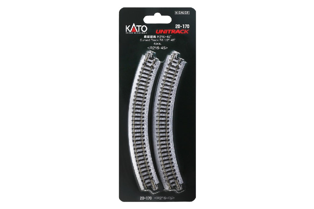Kato 20-170 216mm (8 9/16") Radius 45 Degree Curve Track (4 pcs)