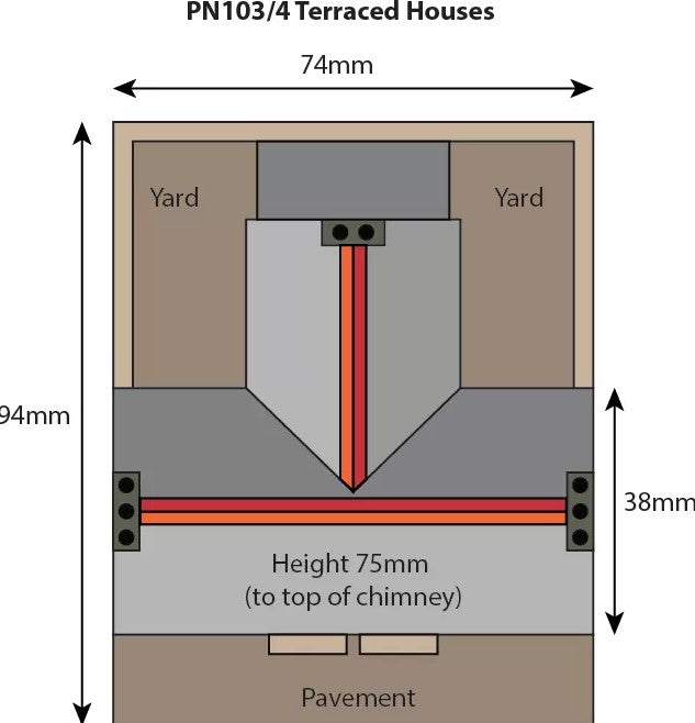 Metcalfe PN103 N Scale Terraced Houses in Red Brick