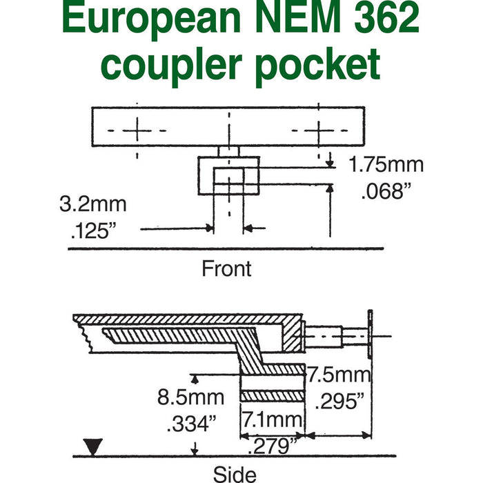 Kadee 20 - #20 HO Gauge NEM 362 European-Style Couplers - Extra Long (11.68mm , .460 inch , 29/64") (4pcs)