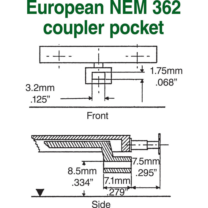 Kadee 20 - #20 HO Gauge NEM 362 European-Style Couplers - Extra Long (11.68mm , .460 inch , 29/64")