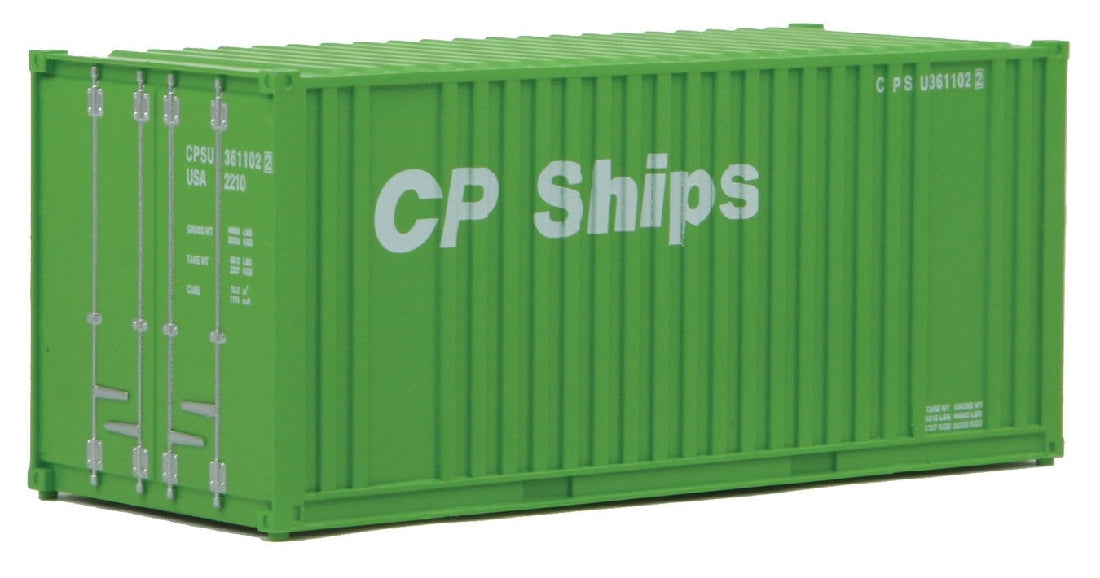 WALTHERS 949-8010 20' Corrugated Container with Flat Panel - Assembled -- CP Ships (green, white)
