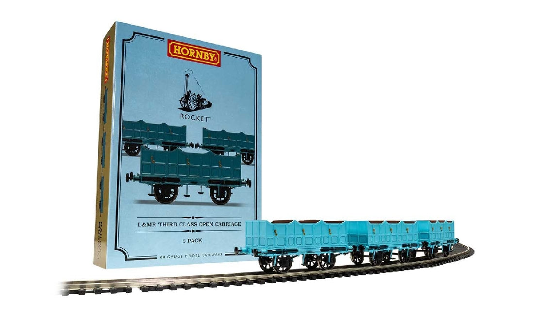 Hornby R40102 Open Carriage Pack containing 3x Open Carriages (Stephensons Rocket)