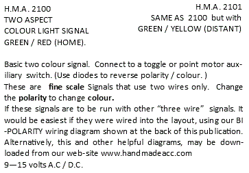 Hand Made Accessories HMA2101 HO Scale - 2 Aspect Yellow/ Green Distant Signal