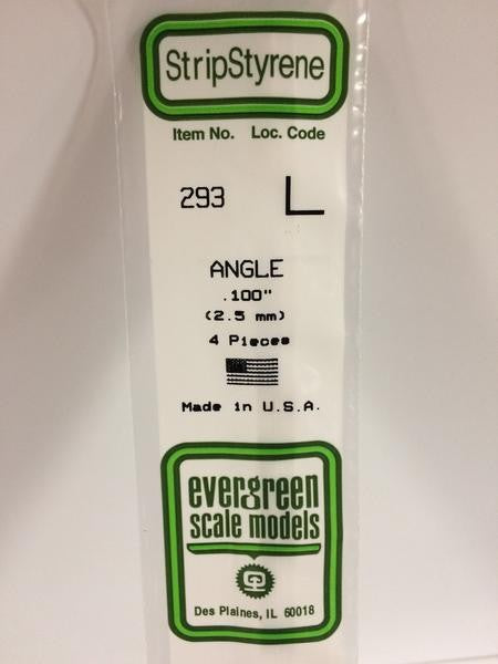 EVERGREEN 293 - .100" (2.5MM) OPAQUE WHITE POLYSTYRENE ANGLE