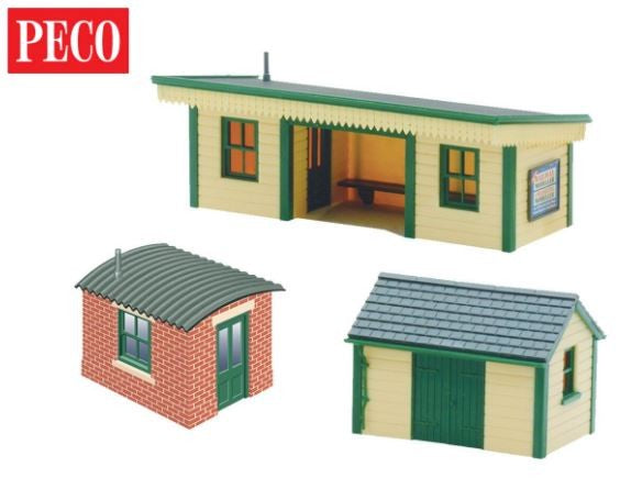 Peco NB-16 Station Platform Shelter with Timber and Brick Huts