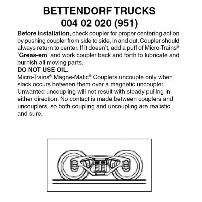 Micro-Trains 004 02 020 (951) Z SCALE BETTENDORF TRUCKS WITHOUT ONE PAIR