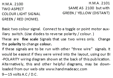 Hand Made Accessories HMA2100 HO Scale - Aspect Green/ Red Home Signal