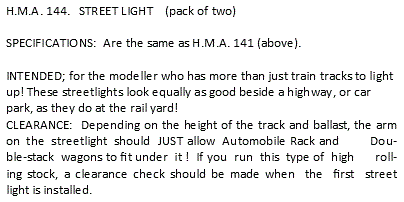 Hand Made Accessories 144 N Scale - Street Lights