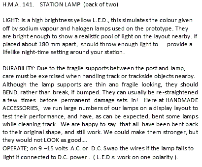 Hand Made Accessories 141 N Scale - Station Lamps
