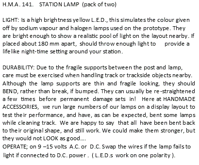 Hand Made Accessories HMA141 N Scale - Station Lamps