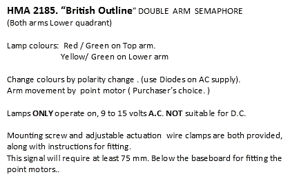 Hand Made Accessories 2185 HO Scale - Lower Quadrant Double Arm Home Signal British