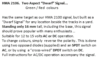 Hand Made Accessories HMA2106 HO Scale - Yard Dround Signal 2 Aspect