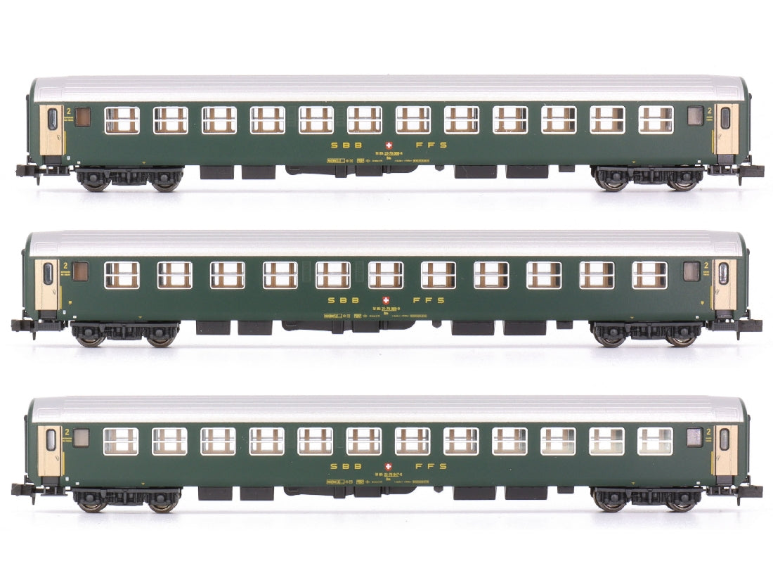 Kato 23011 SBB RIC Old Logo Passenger Cars 3Car Set — Branchline Hobby Shop