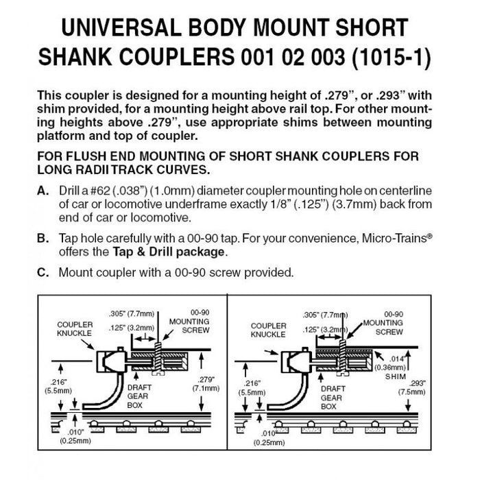 MICRO-TRAINS 001 02 003 (1015-1) Universal BMC Short Shank Assembled N Gauge Coupler