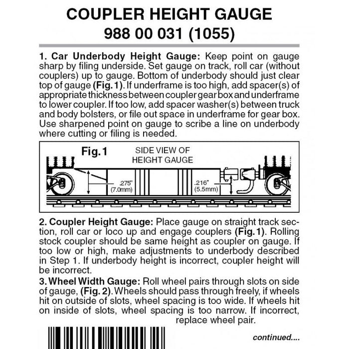 MICRO-TRAINS 988 00 031 (1055) Coupler Hieght Gauge for N Gauge