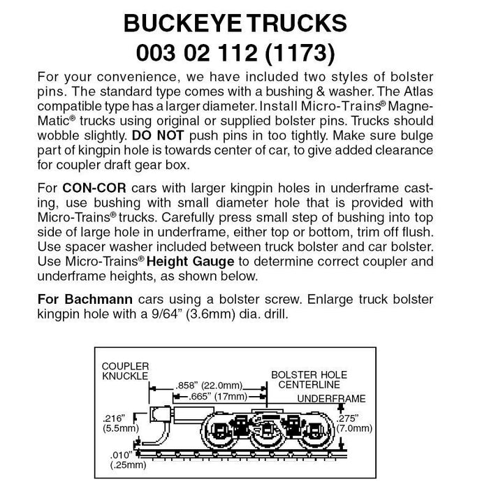MICRO-TRAINS 003 02 093 (1173) N Gauge Buckeye 6-wheel Trucks with medium extension couplers