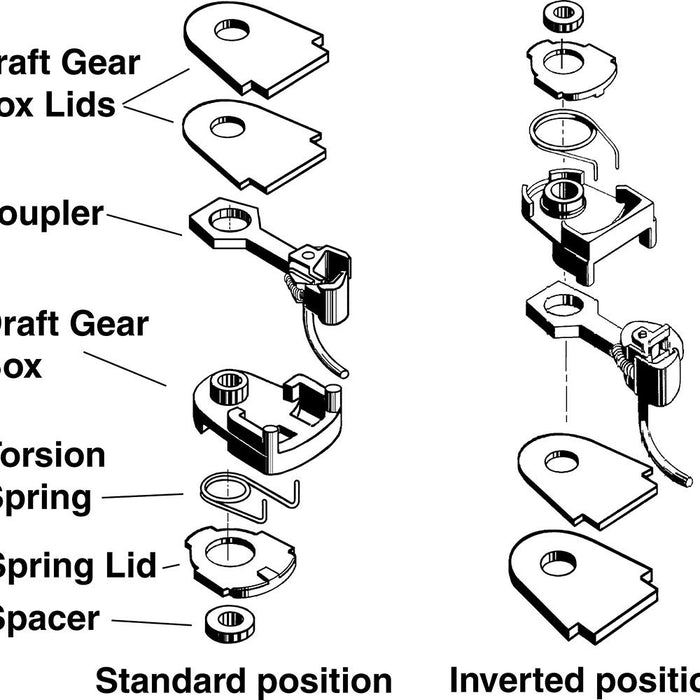 Kadee 035 COUPLERS WITH GEARBOXES - SHORT (1/4") OVERSET SHANK