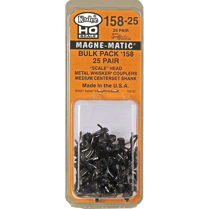 Kadee 158-25 - #158-25 HO Gauge Bulk Pack - #158 Scale Whisker® Metal Couplers (without gearboxes) - Medium (9/32") Centerset Shank (50pcs)
