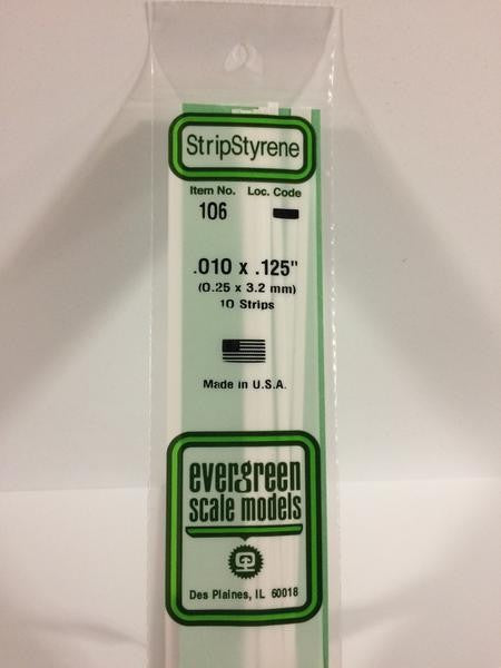 EVERGREEN 106 - .010" X .125" OPAQUE WHITE POLYSTYRENE STRIP