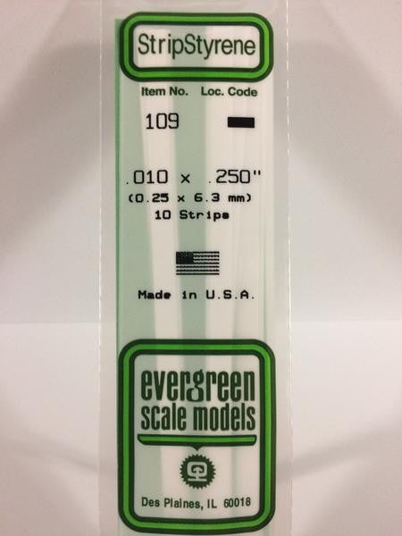 EVERGREEN 109 - .010" X .250" OPAQUE WHITE POLYSTYRENE STRIP