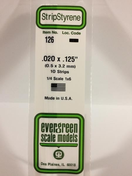 EVERGREEN 126 - .020" X .125" OPAQUE WHITE POLYSTYRENE STRIP