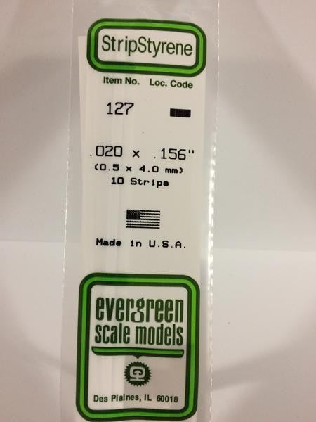 EVERGREEN 127 - .020" X .156" OPAQUE WHITE POLYSTYRENE STRIP