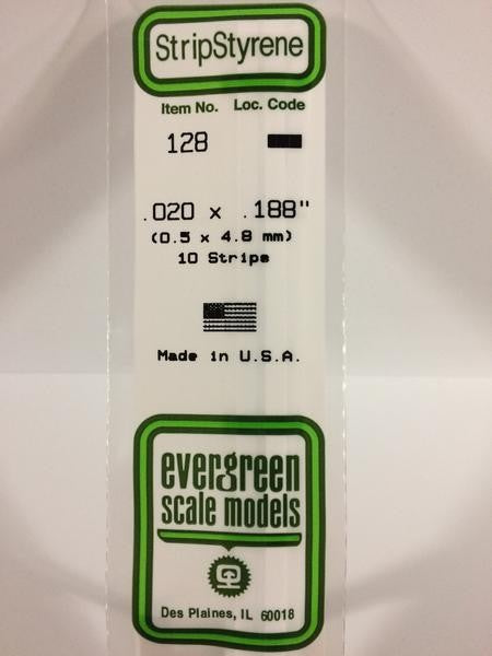 EVERGREEN 128 - .020" X .188" OPAQUE WHITE POLYSTYRENE STRIP